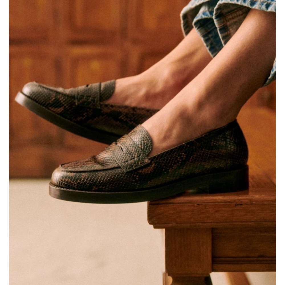 Brown Snake Print Women's Loafers